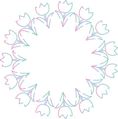 グラデーションカラーのチューリップの丸い線画フレーム