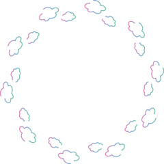 グラデーションカラーの雲の丸い線画フレーム