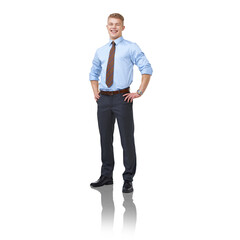Suit, corporate fashion for business and man looking confident, happy and professional on a png,...