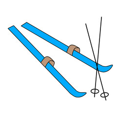 ski and stick illustration isolated on white background