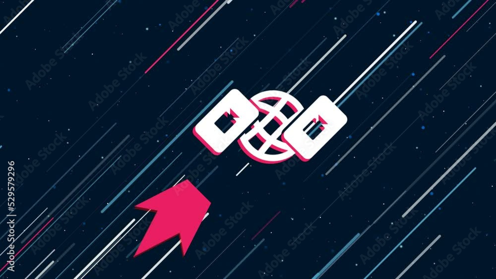 Poster videoconference symbol flies through the universe on a jet propulsion. the symbol in the center is s