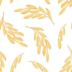 Botanical background with ears of paddy rice. Vector seamless pattern with agricultural cereal plant. Cartoon illustration.
