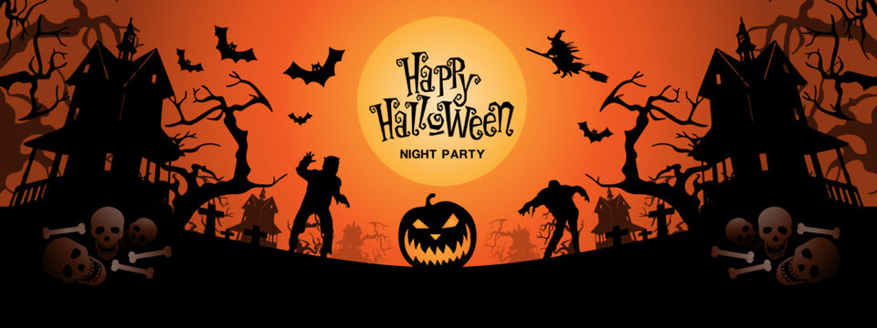 Happy Halloween black orange holiday night party celebration festival vector
