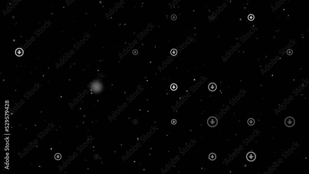 Poster template animation of evenly spaced download symbols of different sizes and opacity. animation of tr
