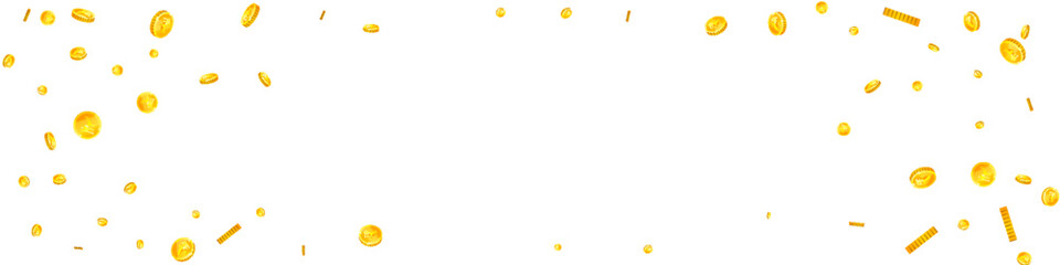 Indian rupee coins falling. Scattered gold INR