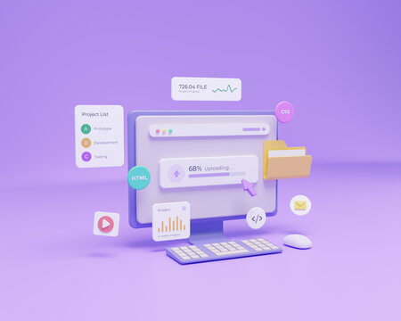 3D Render web development, software development, web design, coding, programing and UI UX design