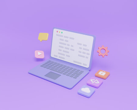 3D Render web development, software development, web design, coding, programing and UI UX design