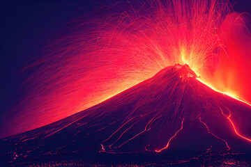 3d illustration volcano eruption lava at night epic colors