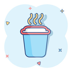 Coffee, tea cup icon in comic style. Coffee mug vector cartoon illustration pictogram. Drink business concept splash effect.