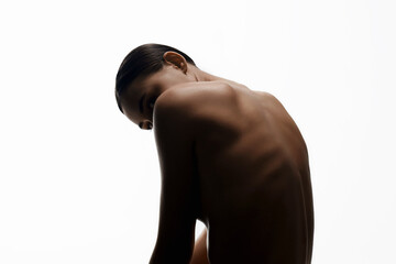 Nude Woman silhouette. Back of Beautiful Naked Body Girl