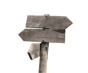 Wooden signs in various directions.