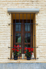 Italian style window with flower on the wall