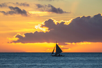 Ocean sailing sunset, Boracay Island Philippines, 
