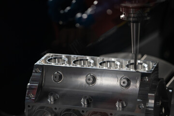 CMM to Inspection dimension aluminum automotive parts. Measurement Tool, quality assurance, production, precision, qc concept.