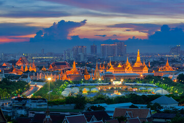 Sunset at Wat Phra Kaew with Grand Palace of Thailand, Famous landmark of Bangkok. Landscape of...