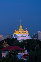 Sunset at Wat Saket (Temple of the Golden Mount), The famous landmark of Bangkok, Thailand.