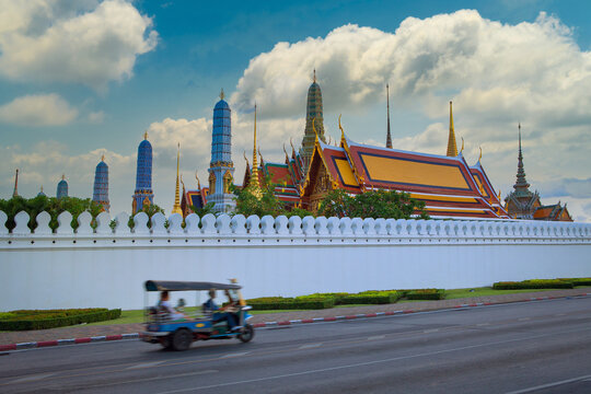 Thailand Tuk Tuk at Wat Phra Kaew, Famous landmark of Grand palace in Bangkok.