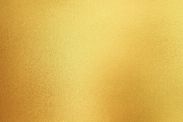 Gold wall texture background. Yellow shiny gold foil paint on wall surface with light reflection, vibrant golden luxury wallpaper - obrazy, fototapety, plakaty
