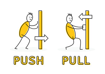 Stickman or stick figure push and pull door sign. Vector illustration.