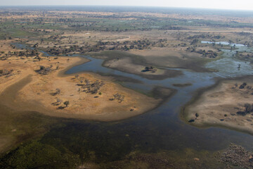 The landscape of the Okavango Delta in Botswana seen from above