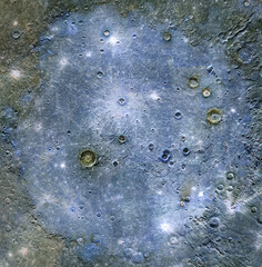 Planet Mercury surface details enhanced colors, blue filter. Elements of this image furnished by...