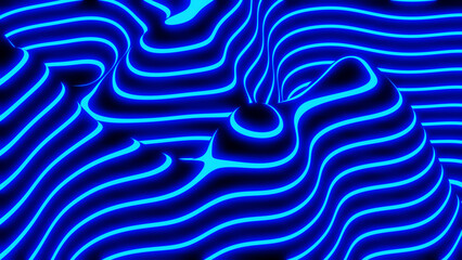 Abstract neon glowing background, 3D blue fantasy lines on black - obrazy, fototapety, plakaty