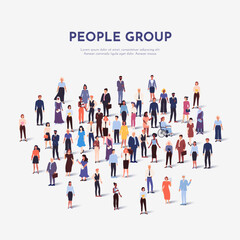 Many people crowd. Citizen group. A lot of persons. Large market. Business workers. International students silhouettes. Multiethnic population. Society diversity. Vector poster design