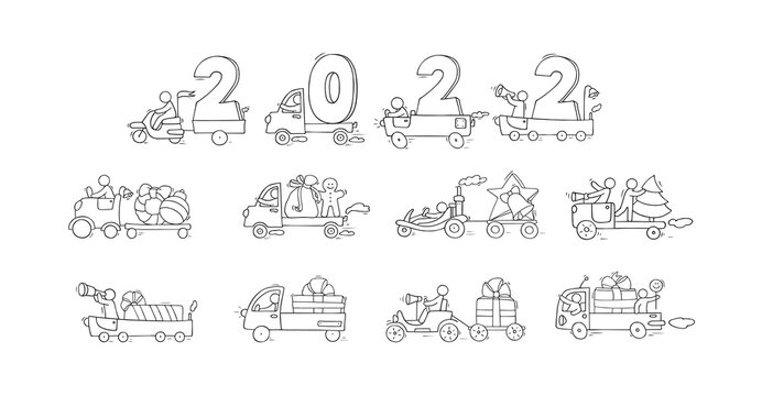 2022 New Year icons set, Christmas symbols