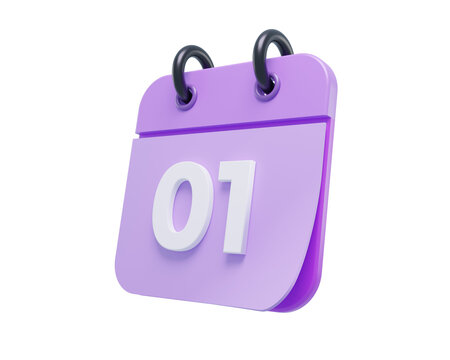 3D Render calendar icon start date from 01 or first day