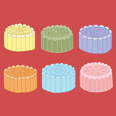 Vector illustration of moon cake collection in doodle art style for mid autumn festival celebration