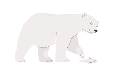 Polar bear caught a fish. Vector illustration in a flat cartoon style.