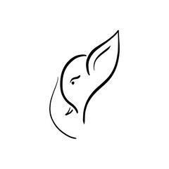 Lord Ganesha Line art logo icon vector illustration. Hindu festival, Wedding card, invite, anniversary, auspicious occasion. Hand drawn isolated symbol, sign, motif. Traditional India culture Graphic