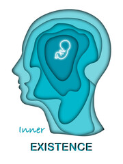 Paper cut profile human head about inner existence. Vector illustration.