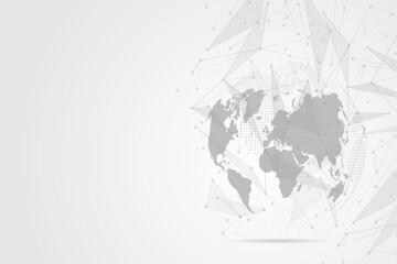 Abstract mash line and point scales on white background with Global. Wire frame 3D mesh polygonal network line, design sphere, dot and structure. Vector illustration eps 10.