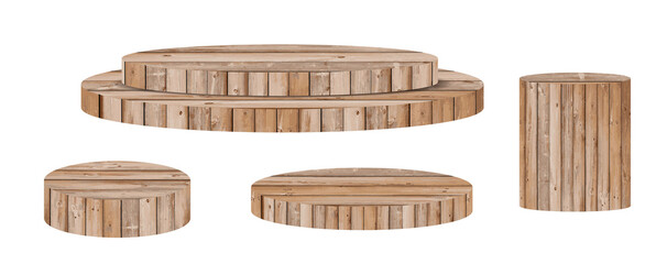 Wood Podium product display and platforms presentation mock up show cosmetic  stage pedestal design isolated white background