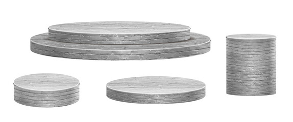 White grunge brick wall product display, Platforms presentation mock up show cosmetic  stage pedestal design isolated white background, 