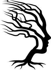 Optical illusion woman tree with womans face silhouette formed by the trees branches