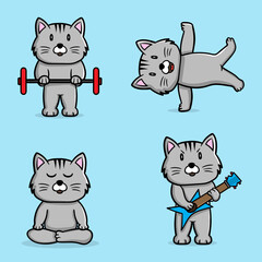 Fototapeta na wymiar set of funny cartoon cats doing different things