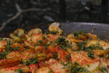 fried potato in a cauldron