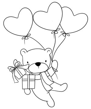 teddy bear holding heart balloons clip art preview