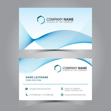 white and light blue abstract curve business card flat design template vector