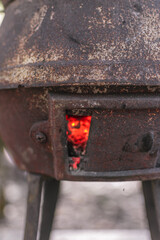 Burning coals in the stove