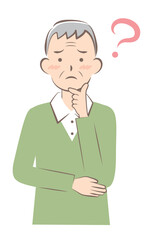 悩んでいる私服の高齢の男性