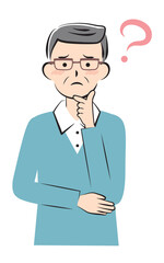 悩んでいる私服の高齢の男性