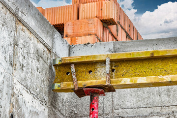 Formwork for pouring the second floor of a monolithic building. Reinforcement of walls and ceiling....