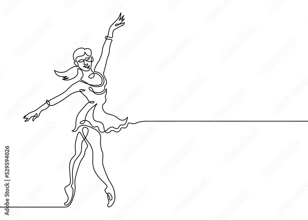 Poster one line drawing or continuous line art of a ballet dancer. one continuous line.one continuous line 