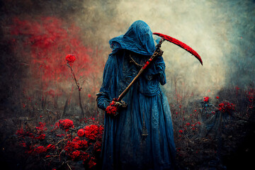 The image of death with a scyth.Digital art - obrazy, fototapety, plakaty
