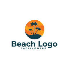 beach logo concept, sunrise, sunset, palm tree logo