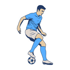 Fototapeta na wymiar Football and soccer player isolated. Soccer player illustration football players kick and dribble.