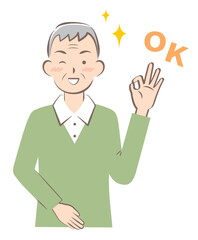 OKサインを出す私服の高齢の男性